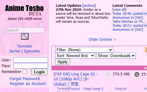 Animetosho.org status preview image