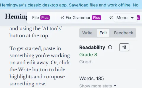 Hemingway Editor status preview image